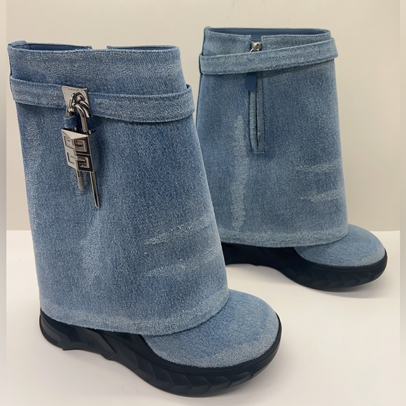 Givenchy Shark Lock Biker Ankle Boots in Denim - Picture 3 of 13